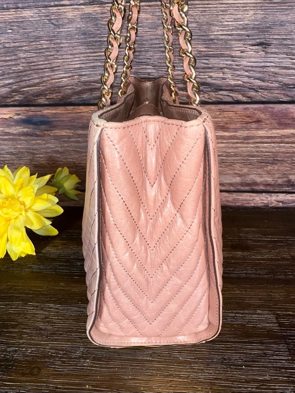 Michael Kors Dusty Rose Chevron Quilted Chain-Handle Shoulder Bag